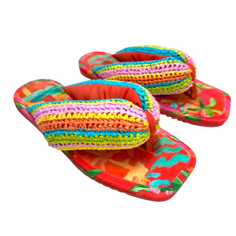 FARM Rio Multicolor Crochet Strap Floral Red Slide Sandals